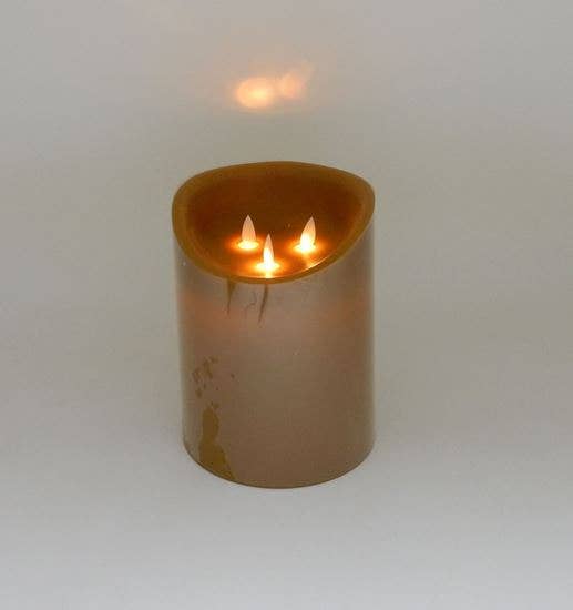10” BROWN/MUSTARD- LED Candles with 3 Flickering Wicks / Large