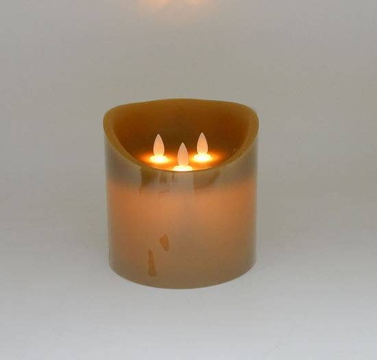 10” BROWN/MUSTARD- LED Candles with 3 Flickering Wicks / Large