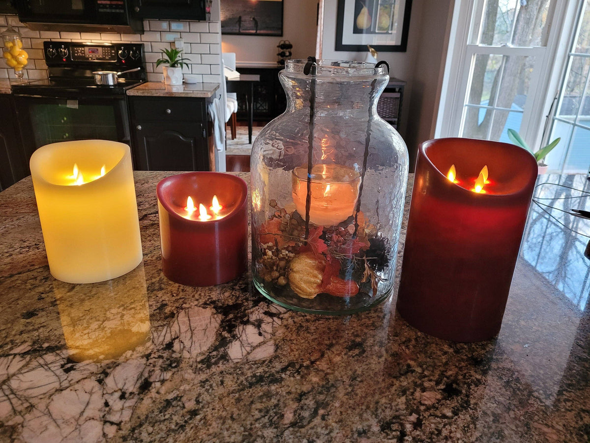 10” BROWN/MUSTARD- LED Candles with 3 Flickering Wicks / Large