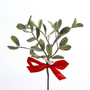 10” MISTLETOE PICK W/RED SATIN