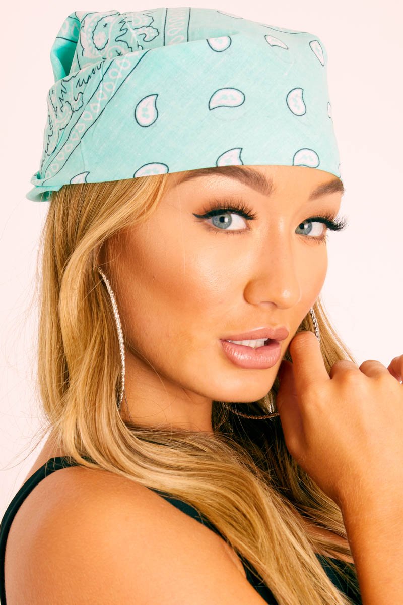 Turquoise Paisley Print Bandana Hair Scarf - Evalynn