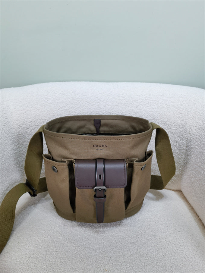 Prada route mini canvas and leather bucket bag