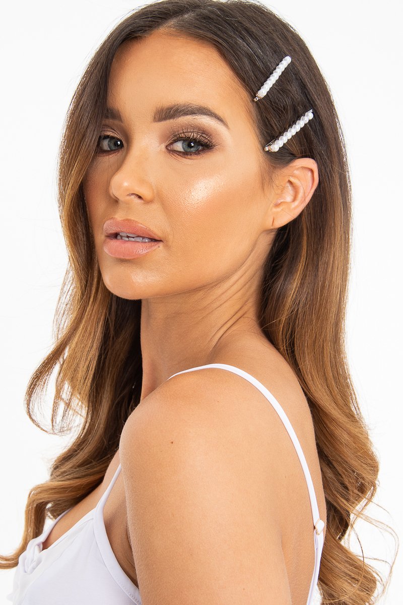 Silver Pearl Detail Pack of 2 Barrettes - Harriet